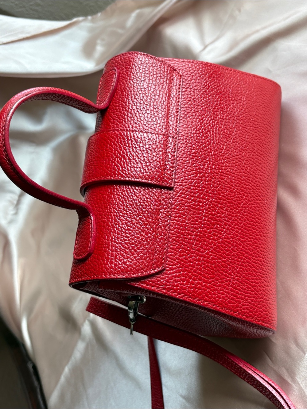 Vera Pelle Red Leather Satchel with Top Handle and Crossbody Strap made in Italy - Picture 4 of 9